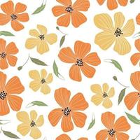 bloemen en bladeren naadloos patroon. kleding stof kleurrijk illustratie textuur. hibiscus. tropisch wijnoogst geel en oranje hibiscus bloemen groen bladeren naadloos patroon wit achtergrond vector