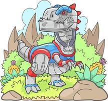 tekenfilm robot dinosaurus tyrannosaurus, grappig illustratie vector
