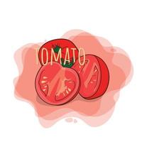 rood tomaat met gesneden tomaat in tekenfilm ontwerp voor sap reclame sjabloon ontwerp vector