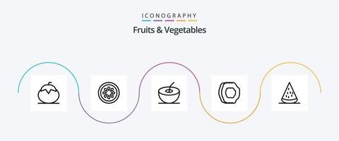 fruit en groenten lijn 5 icoon pak inclusief voedsel. vruchten. groente. vruchten. abrikoos sap vector