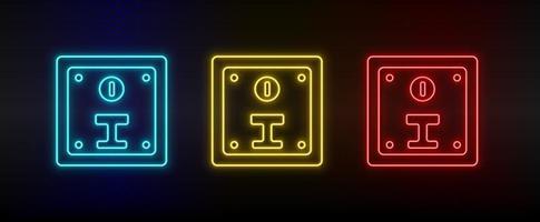 neon pictogrammen. munt sleuf retro speelhal. reeks van rood, blauw, geel neon vector icoon Aan verduisteren achtergrond