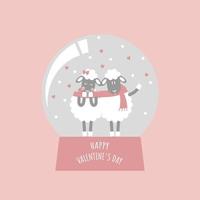 schattig en lief hand- getrokken paar schapen in kristal bal, gelukkig Valentijnsdag dag, liefde concept, vlak vector illustratie tekenfilm karakter kostuum ontwerp