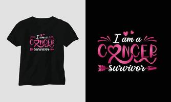 ik ben een kanker overlevende - wereld kanker dag ontwerp met lint, teken, liefde, vuist, en vlinder vector