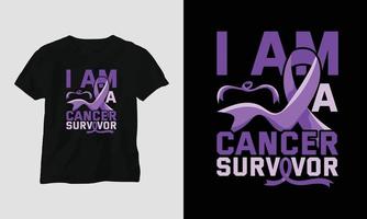 ik ben een kanker overlevende - wereld kanker dag ontwerp met lint, teken, liefde, vuist, en vlinder vector