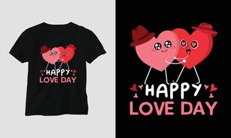 gelukkig liefde dag - Valentijnsdag dag typografie t-shirt ontwerp met hart, pijl, kus, en motiverende citaten vector