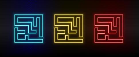 neon pictogrammen. labyrint manier weg. reeks van rood, blauw, geel neon vector icoon Aan verduisteren achtergrond