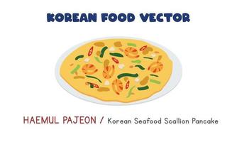 Koreaans haemul pajeon - Koreaans zeevruchten lente-ui pannenkoek vlak vector ontwerp illustratie, clip art tekenfilm stijl. Aziatisch voedsel. Koreaans keuken. Koreaans voedsel