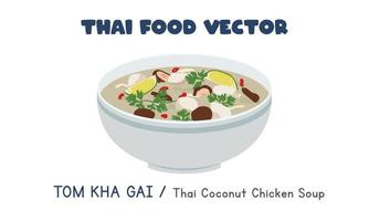 Thais Tom kha gai - Thais kokosnoot kip soep vlak vector ontwerp, clip art tekenfilm stijl. Aziatisch voedsel. Thais keuken. Thais lokaal voedsel