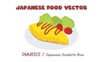 Japans omurice - Japans omelet rijst- vlak vector ontwerp illustratie, clip art tekenfilm stijl. Aziatisch voedsel. Japans keuken. Japans voedsel