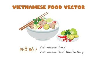 Vietnamees pho bo vlak vector. Vietnamees rundvlees noodle soep clip art tekenfilm. Aziatisch voedsel. Vietnamees keuken vector