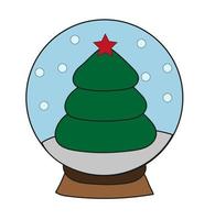 Kerstmis sneeuw bal met boom en sneeuwvlokken. vector illustratie icoon en sticker. Kerstmis decoratie ontwerp. vakantie symbool.