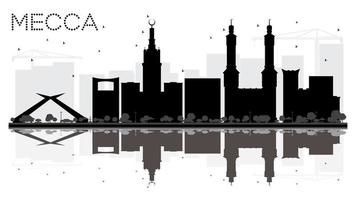 mekka stad horizon zwart en wit silhouet met reflecties. vector