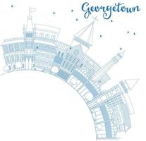 schets Georgetown horizon met blauw gebouwen en kopiëren ruimte. vector