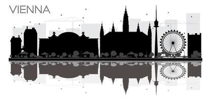 Wenen stad horizon zwart en wit silhouet met reflecties. vector