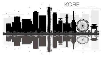 kobe stad horizon zwart en wit silhouet met reflecties. vector