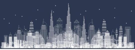 schets Dubai horizon met stad wolkenkrabbers. voorkant visie door gebouwen. vector