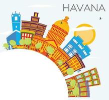 Havana horizon met kleur gebouwen, blauw lucht en kopiëren ruimte. vector