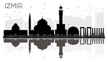 Izmir kalkoen stad horizon zwart en wit silhouet met reflecties. vector