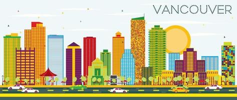 Vancouver horizon met kleur gebouwen en blauw lucht. vector