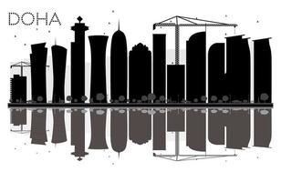 doha stad horizon zwart en wit silhouet met reflecties. vector