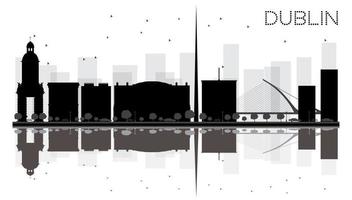 Dublin stad horizon zwart en wit silhouet met reflecties. vector
