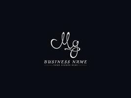 vrouwelijk mg logo, nieuw mg handtekening brief logo ontwerp vector