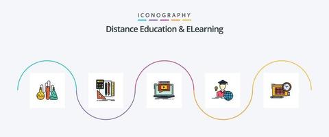 afstand onderwijs en elearning lijn gevulde vlak 5 icoon pak inclusief tijd. afstuderen. laptop. avatar. video vector