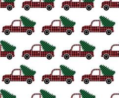 buffel plaid Kerstmis en nieuw jaar s patroon in een converteerbaar draagt een Kerstmis boom. vector
