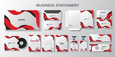 rood bedrijf schrijfbehoeften en identiteit, branding, presentatie map, bedrijf kaart, briefhoofd, ID kaart kaart, envelop, e-mail handtekening, presentatie map, factuur, CD omslag, boek Hoes ontwerp, vector