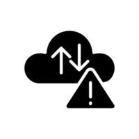 wolk fout zwart glyph icoon. internet opslagruimte capaciteit. uploaden en downloaden kwestie. cyberruimte. online bestanden beheer. silhouet symbool Aan wit ruimte. solide pictogram. vector geïsoleerd illustratie