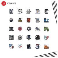 universeel icoon symbolen groep van 25 modern gevulde lijn vlak kleuren van internet boek ebook inspringen hotel koffie bewerkbare vector ontwerp elementen