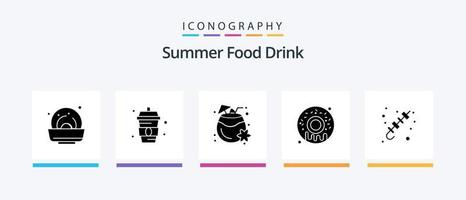 zomer voedsel drinken glyph 5 icoon pak inclusief gegrild voedsel. barbecueën. kokosnoot sap. barbecue. zoet. creatief pictogrammen ontwerp vector