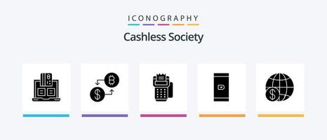 zonder contant geld maatschappij glyph 5 icoon pak inclusief smartphone. geldloos. betaling. betaling. credit. creatief pictogrammen ontwerp vector