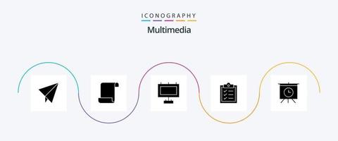 multimedia glyph 5 icoon pak inclusief . klembord. presentatie vector