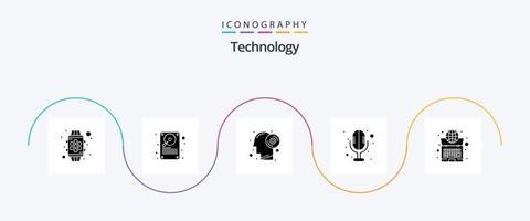 technologie glyph 5 icoon pak inclusief internetten. globaal. schijf. geluid recorder. elektronica vector
