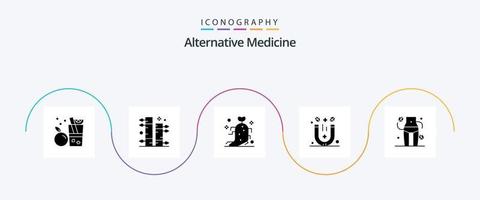 alternatief geneeskunde glyph 5 icoon pak inclusief taille. therapie. medicijn. spa. magneet vector