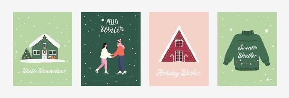 Kerstmis kaarten set. hand- getrokken kerstmis, nieuw jaar, winter illustraties. vector