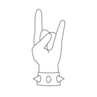 rots schets hand- gebaar. zwaar metaal en punk- arm symbool met armband met stekels. vector lijn illustratie van rocker teken met armband met doornen