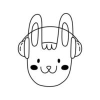 vector schets konijn icoon voor kinderen, konijn tekening silhouet met koptelefoon voor nieuw jaar
