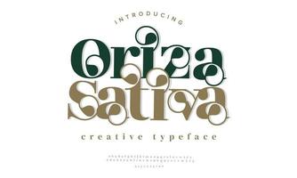 oriza sativa luxe elegant alfabet brieven en nummers. elegant bruiloft typografie klassiek serif doopvont decoratief wijnoogst retro. vector