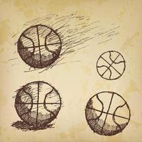 basketbal bal schets set geïsoleerd op oud papier vector