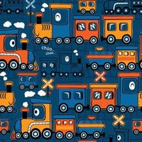 naadloos patroon vector van grappig stoom- trein tekenfilm, spoorweg element illustratie