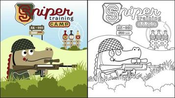 vector tekenfilm van krokodil in soldaat kostuum Holding wapen schieten Aan flessen