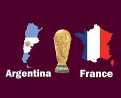 Argentinië vs Frankrijk kaart vlag met wereld kop trofee laatste Amerikaans voetbal symbool ontwerp Latijns Amerika en Europa vector Latijns Amerikaans en Europese landen Amerikaans voetbal teams illustratie