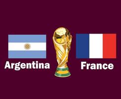 Argentinië vs Frankrijk vlag embleem met trofee wereld kop laatste Amerikaans voetbal symbool ontwerp Latijns Amerika en Europa vector Latijns Amerikaans en Europese landen Amerikaans voetbal teams illustratie