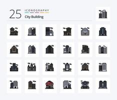 stad gebouw 25 lijn gevulde icoon pak inclusief gebouw. bedrijf. gebouw. gebouw. landgoed vector