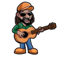 rastaman met dreadlocks en reggae stijl het zingen terwijl Speel klassiek gitaren mascotte karakter tekenfilm vector