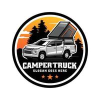 camper vrachtauto met top tent logo vector