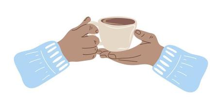 handen Holding kop van koffie. koffie minnaar, koffie breken concept vector