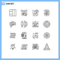 schets pak van 16 universeel symbolen van verouderd toetsenbord gebruiker instelling koppel smartphone bewerkbare vector ontwerp elementen